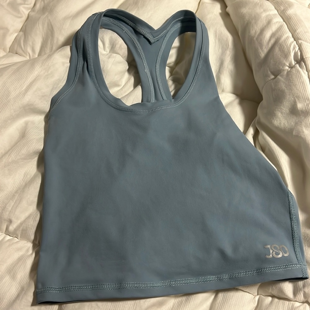 light blue cropped razer back tanktop